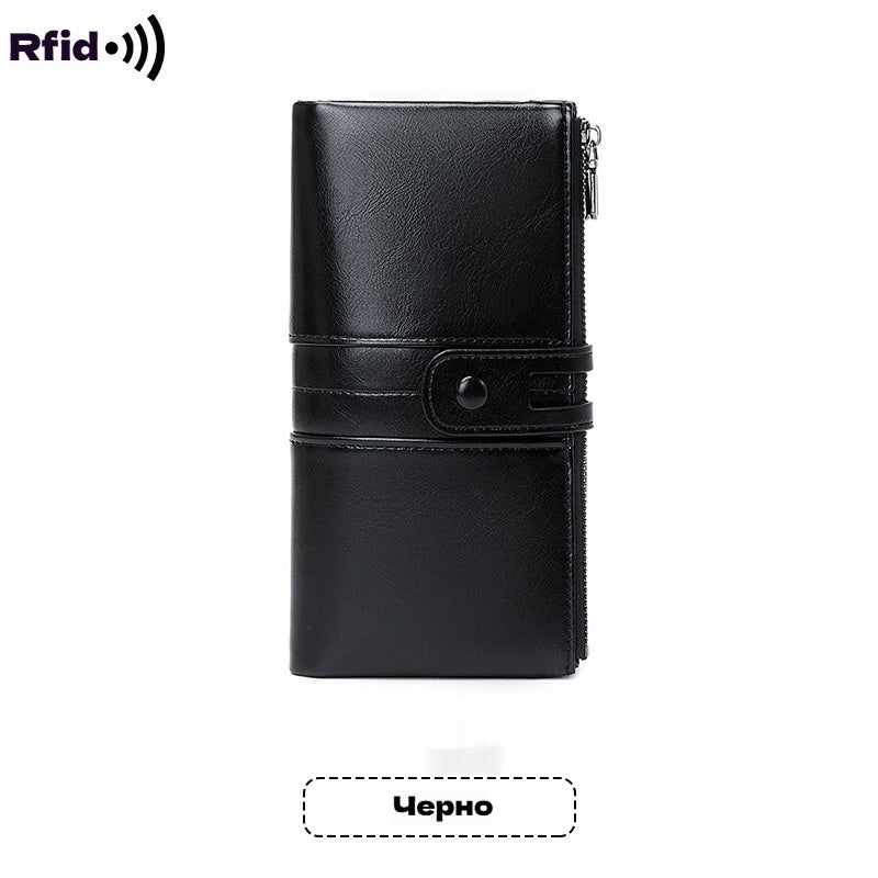 🔥💼Portofel multifuncțional, realizat manual din piele naturală, cu protecție antifurt, fermoar dublu.
