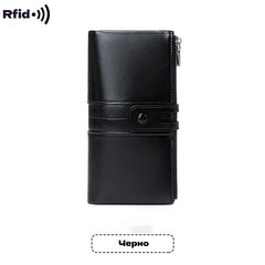 🔥💼Portofel multifuncțional, realizat manual din piele naturală, cu protecție antifurt, fermoar dublu.