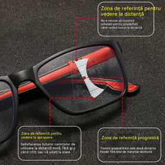 Noi ochelari de citit multifocali, cu un design elegant și sportiv: ochelari fotocromatici, cu sistem antiderapant și utilizare dublă (pentru vederea la apropiere și la distanță), destinați persoanelor vârstnice.