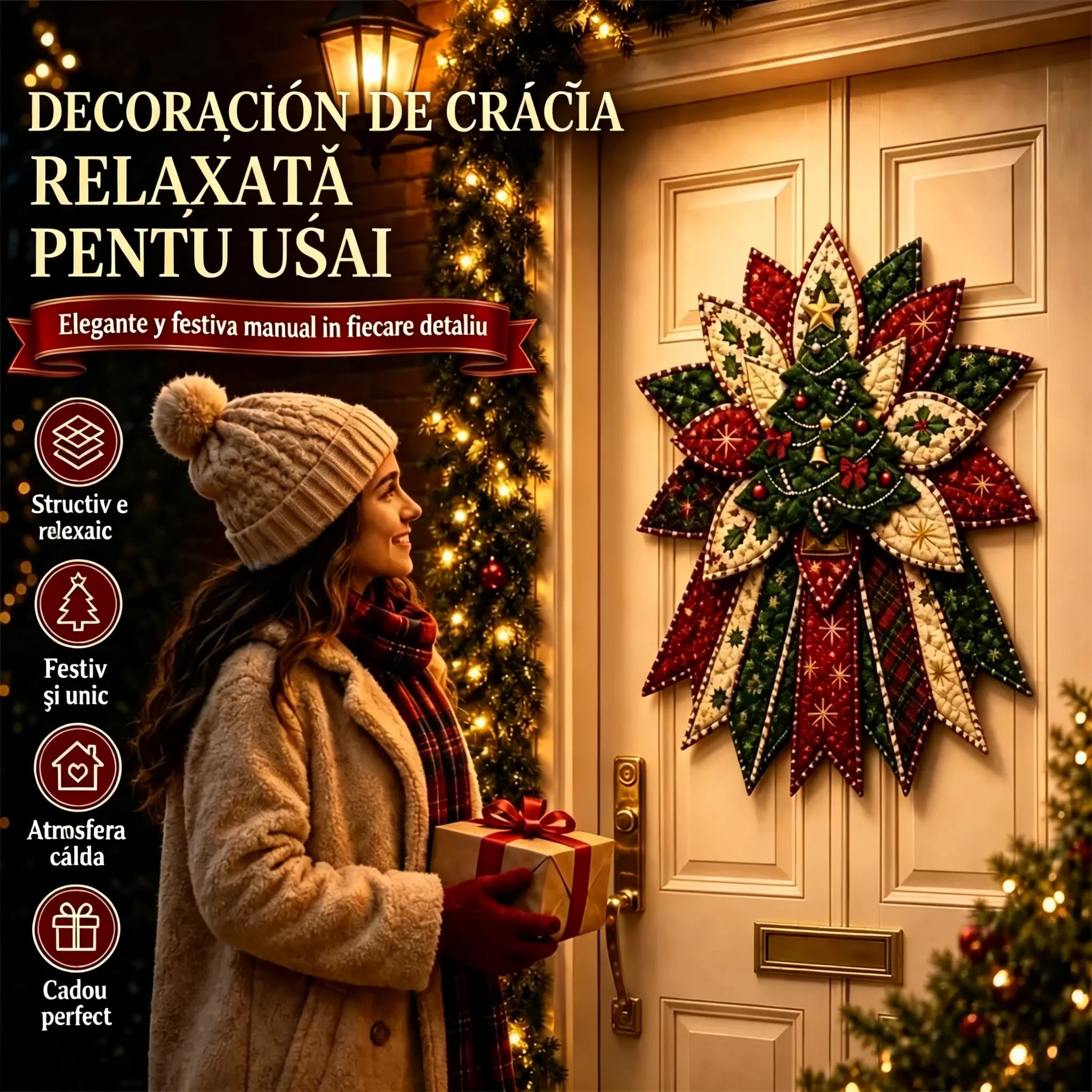 🎇🎄Kit de cusut matlasat pentru agățat pe ușă de Crăciun (7 modele)