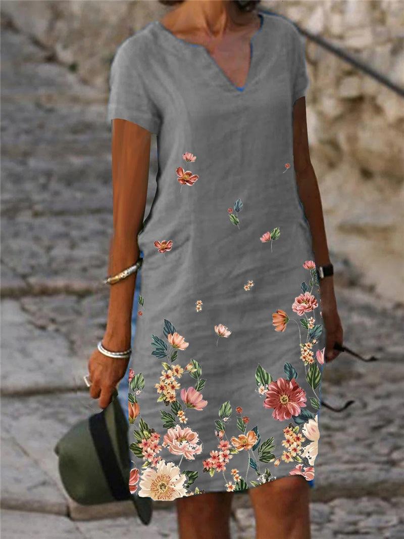 【S-3XL】🌺🦋2026 Rochie cu mânecă scurtă și decolteu în V, cu imprimeu cu flori și fluturi