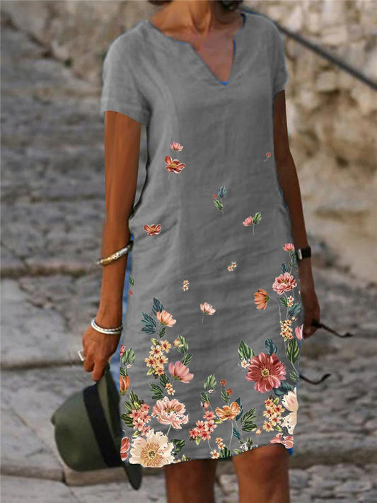 【S-3XL】🌺🦋2026 Rochie cu mânecă scurtă și decolteu în V, cu imprimeu cu flori și fluturi