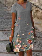 【S-3XL】🌺🦋2026 Rochie cu mânecă scurtă și decolteu în V, cu imprimeu cu flori și fluturi