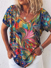 🔥🥰【S-5XL 】Cămașă de vară cu decolteu în V cu imprimeu abstract pentru femei