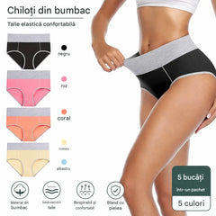 🩲【40 kg–110 kg】Set de 5 piese💕Lenjerie intimă antibacteriană din bumbac pur, cu talie înaltă și absorbție a umezelii.