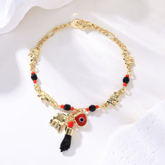 📿 Cumpărați 1 obțineți 1 gratuit, CU 50% REDUCERE! 🌀 Brățară boho cu talismane și un elefant norocos: pandantive simbolice, mărime ajustabilă, placare cu aur și 7 modele ✨