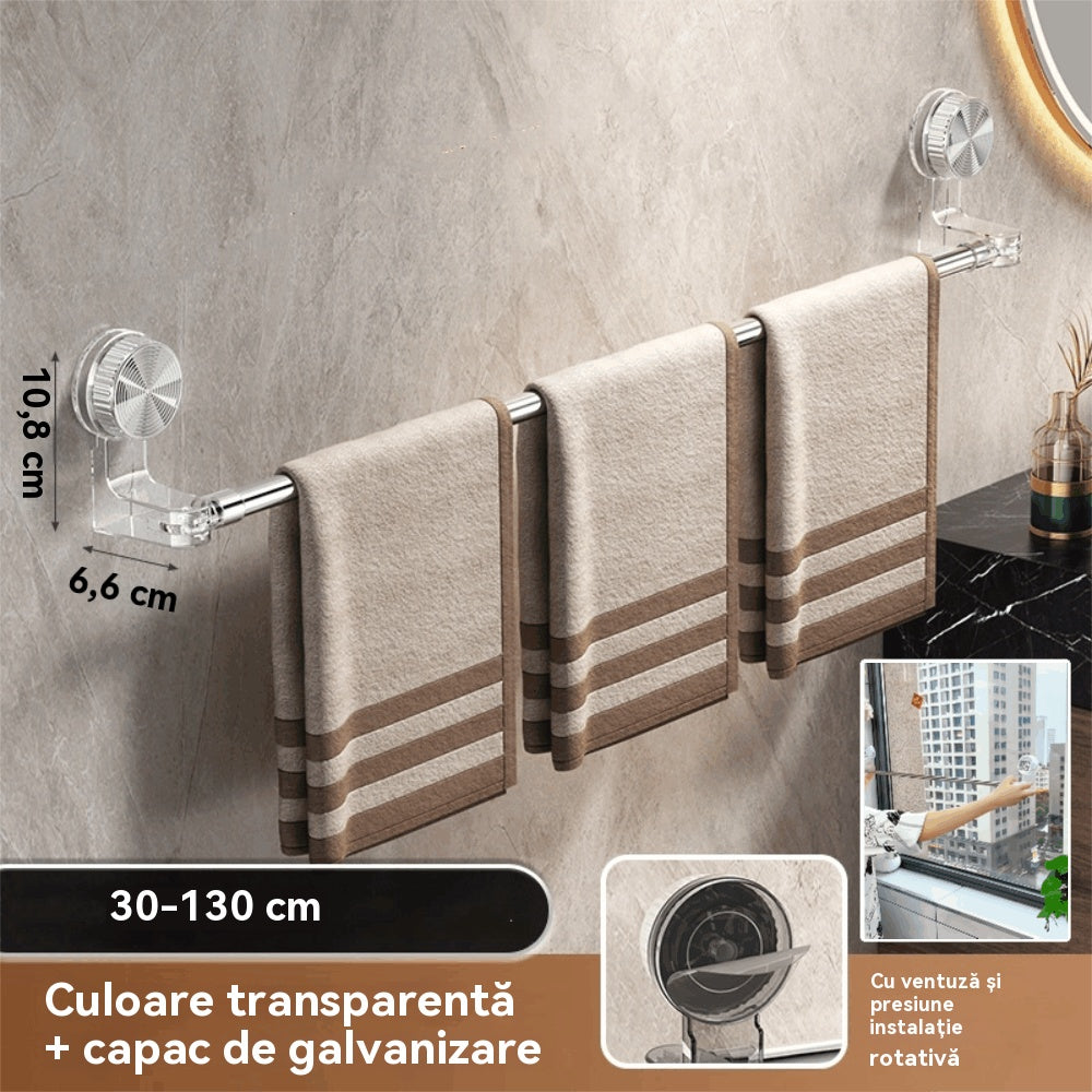 ✨🚿Design ușor, fără găurire – Suport extensibil pentru prosoape cu ventuză