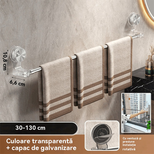 ✨🚿Design ușor, fără găurire – Suport extensibil pentru prosoape cu ventuză
