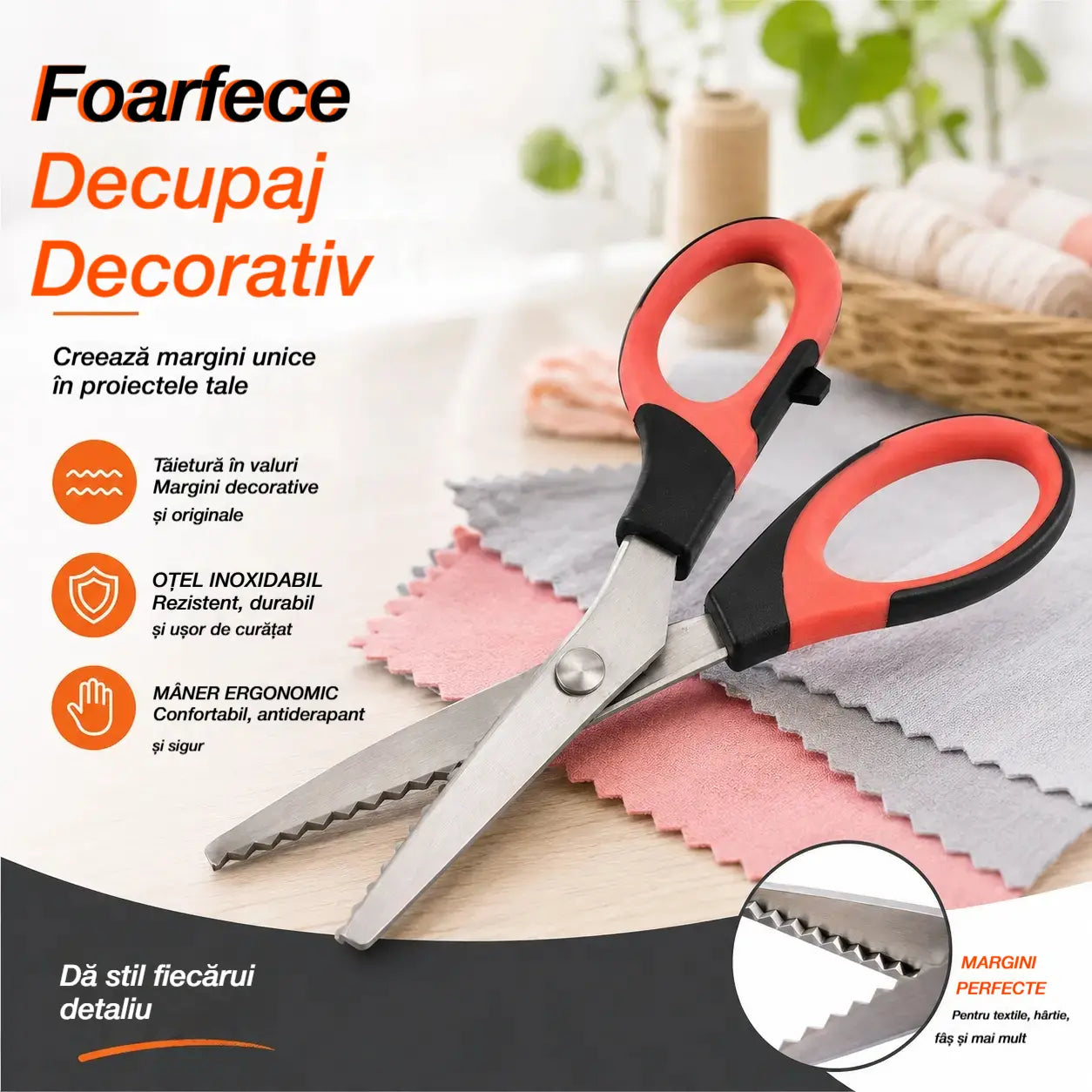 ✂️【Cumpărați 1 obțineți 1 gratuit】 Foarfece multifuncționale pentru roz cu muchie în zig-zag – Pentru materiale textile, hârtie și obiecte de artizanat 🧵