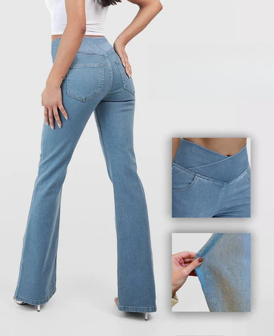 👖【XS-4XL】Blugi cu talie înaltă, croi încrucișat, super elastici