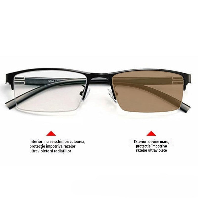 👓✨🔥Ochelari de soare fotocromatici metalici cu rame semi-rame, ochelari de vedere cu blocare a luminii albastre, ochelari de soare pentru șoferi