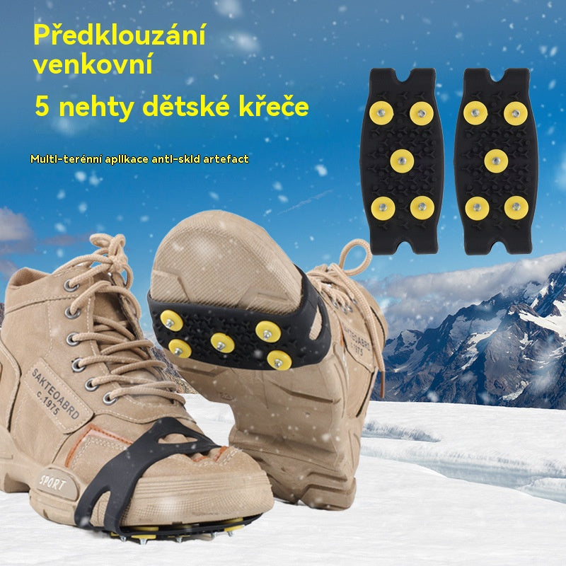 Crampoane invizibile antiderapante cu cinci gheare, colțari pentru exterior, potriviți pentru drumeții pe zăpadă, alpinism, cățărare și suprafețe de gheață de iarnă, o necesitate pentru vârstnici.