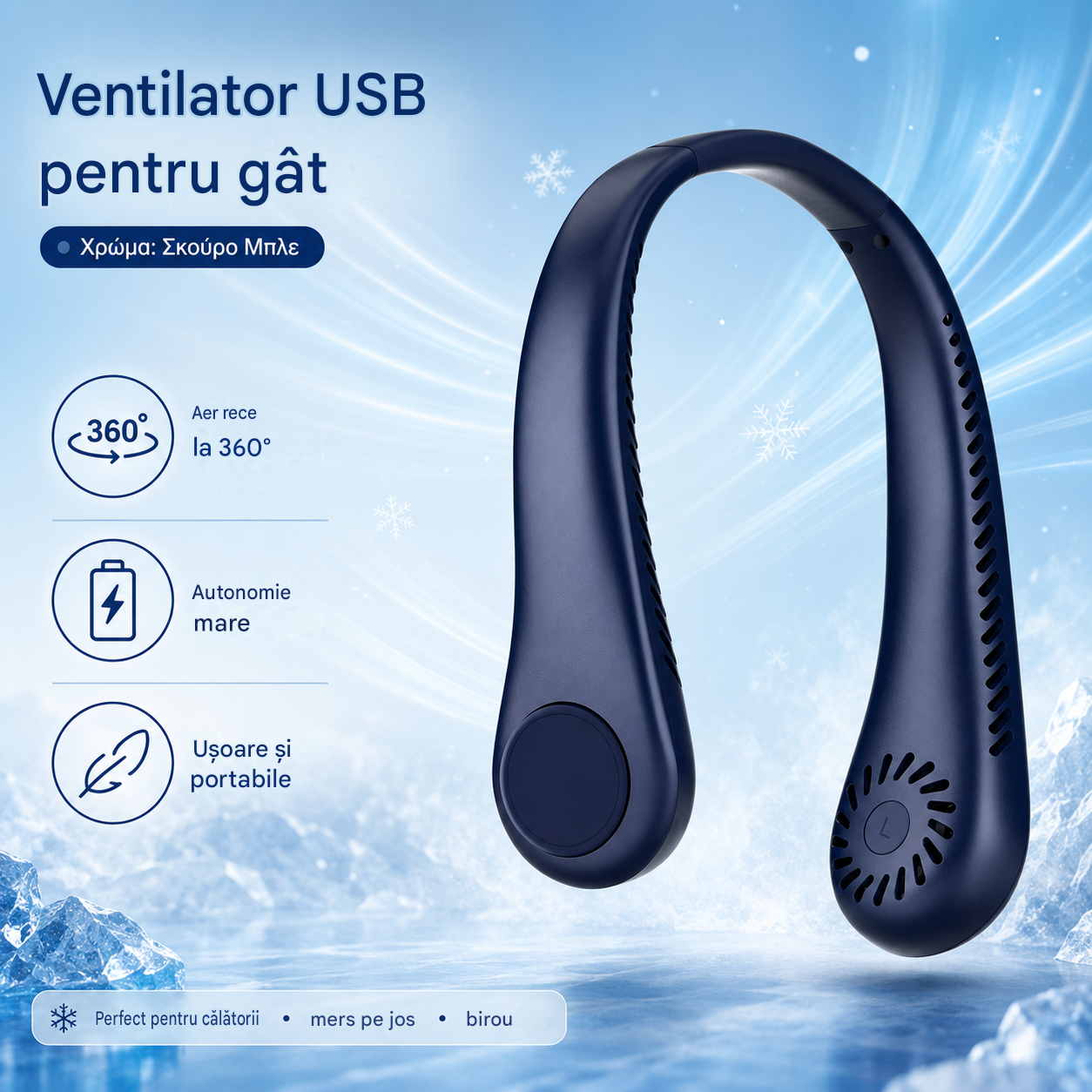 💨 Ventilator de aer condiționat cu gât – Extrem de silențios, portabil și rotativ la 360° – Ideal pentru vară🌞
