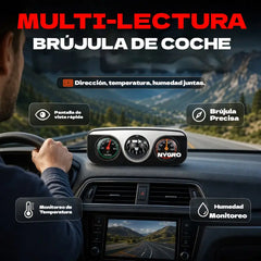 Busolă auto multifuncțională 3 în 1 cu termometru și precizie ridicată.