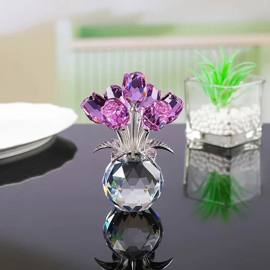 🌹Vază decorativă din cristal conservat, cu trandafir