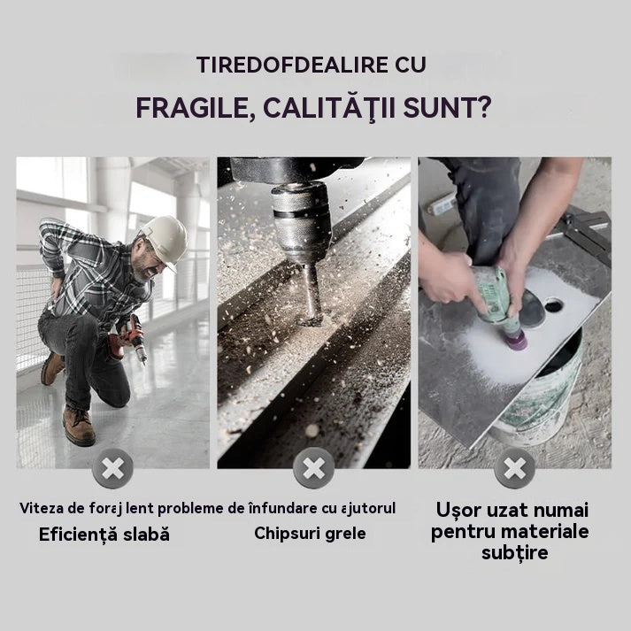 Set de burghie excentrice cu 4 canale, rezistență ridicată.
