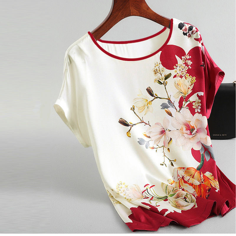 🔥【M~4XL】2026 Vintage Plus Dimensiune Mum Ice Mătase tricou de mătase Vintage