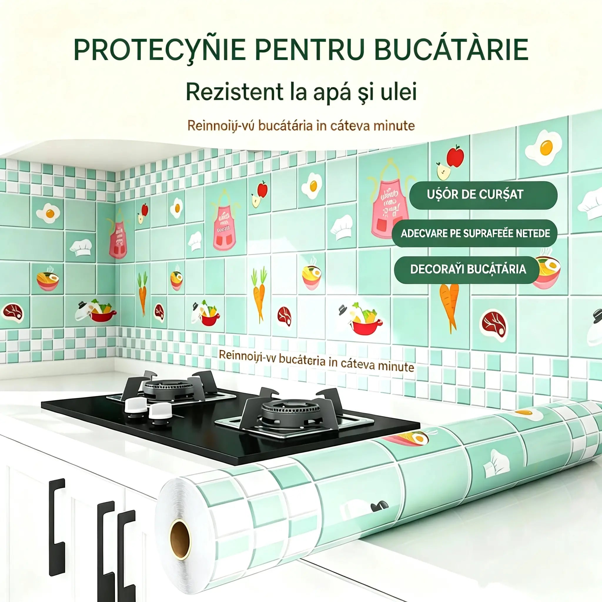 Autocolante rezistente la ulei pentru bucătărie, tapet autoadeziv impermeabil, protector pentru blat de bucătărie.