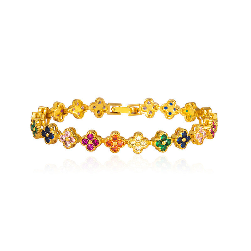 💖Cel mai mic preț pentru o perioadă limitată💎Brățară populară cu trifoi cu patru foi, zirconiu colorat și diamant integral, brățară de lux în stil european și american