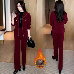 🏆【Pantaloni + Jacheta】【M-4XL】🔥Nou costum de iarnă din catifea îngroșat din două piese pentru femei