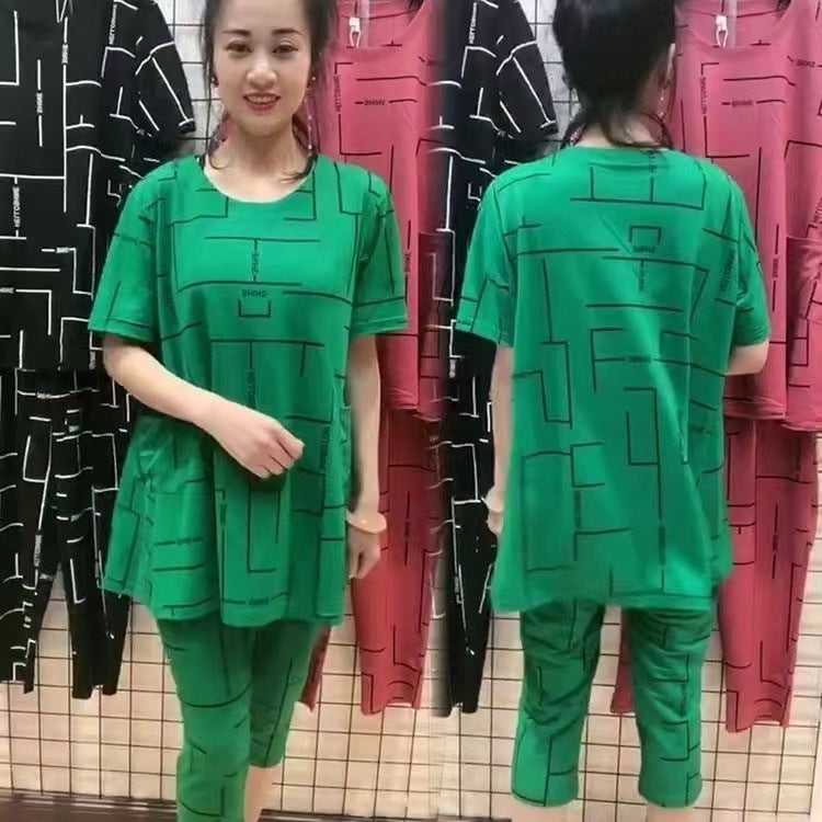 【Top + Pantaloni】🔥Costum de femeie cu mânecă scurtă, stil nou 2026, lejer, pentru femei de vârstă mijlocie și în vârstă