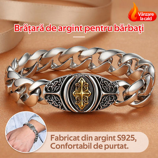 🔥【Cumpărați 1, primiți 1 gratuit】Brățară bărbătească din argint S925 cu cruce dominantă la modă