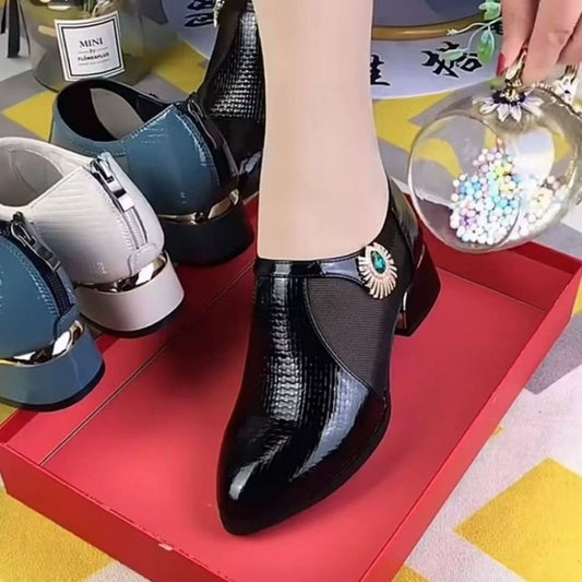 👠✨.  Pantofi din piele eleganți și eleganți cu plasă patchwork pentru femei cu toc mic 💃🌟
