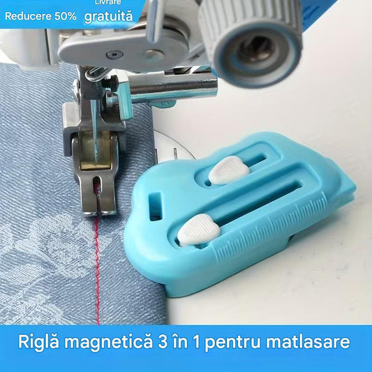 Rigla magnetică pentru cusut 3 în 1 cu dispozitiv de deschis cusături și dispozitiv de înfășurat ața | Control magnetic puternic al marginilor, marcaje pe riglă (poate fi utilizată pe mașini de cusut casnice și industriale)