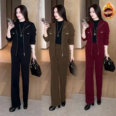 🏆【Pantaloni + Jacheta】【M-4XL】🔥Nou costum de iarnă din catifea îngroșat din două piese pentru femei