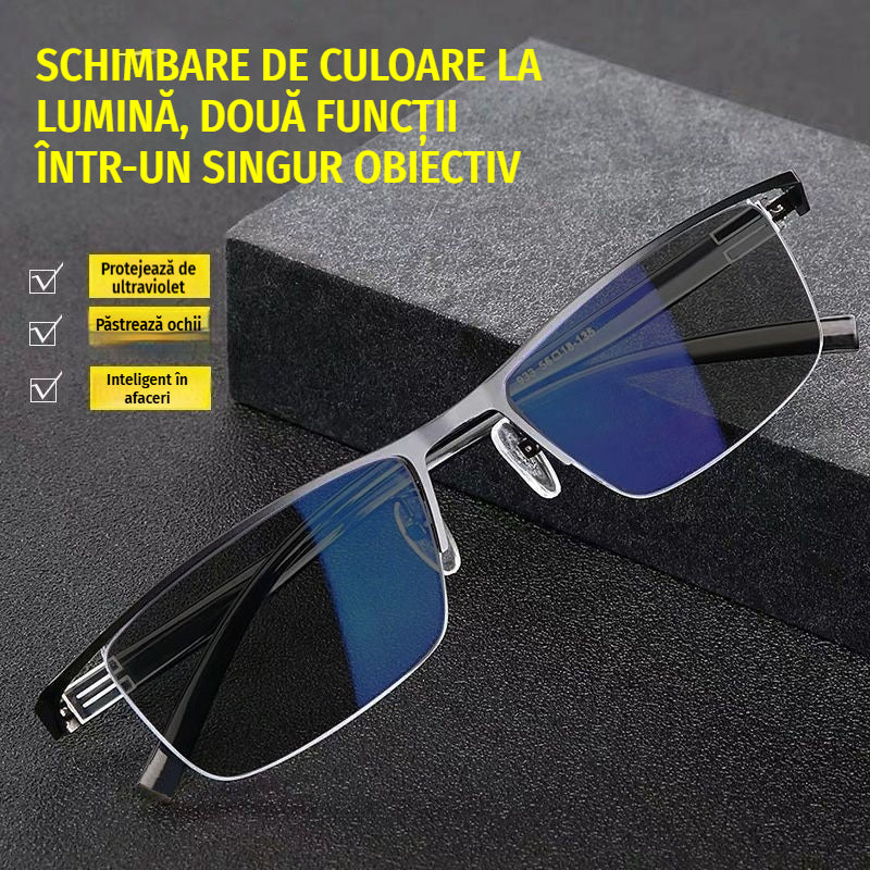 👓✨🔥Ochelari de soare fotocromatici metalici cu rame semi-rame, ochelari de vedere cu blocare a luminii albastre, ochelari de soare pentru șoferi
