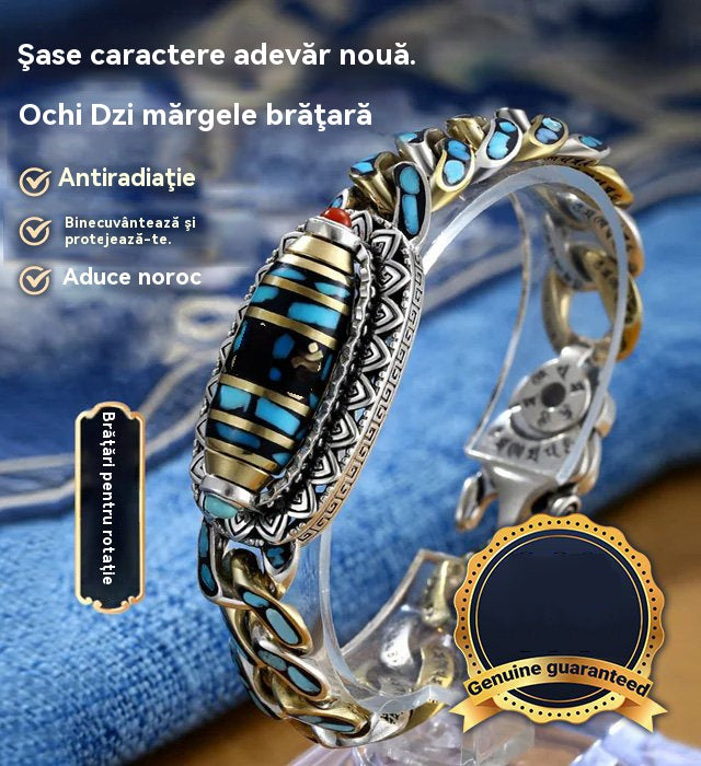 ✨️💝 Brățară din argint 925, retro, cu șase cifre, turcoaz, cu mărgele de transfer Mantra