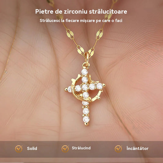 ✨✝️【Pandantiv cruce + lanț cu litere】Colier cu cruce din cristal, personalizabil cu litere — elegant și unic.🔤💎