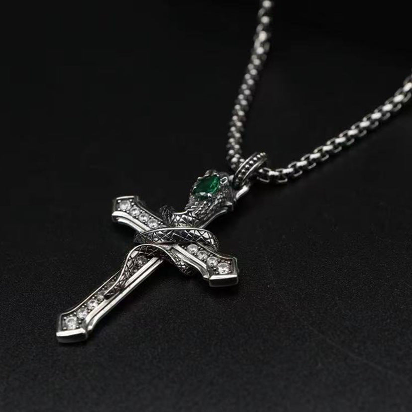 ✝【Cumpără 1, primești 1 gratuit】Colier cruce șarpe din argint