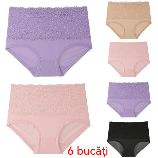 🔥【6  bucată】Chiloți din dantelă cu talie înaltă, mărimi plus, recent îmbunătățiți pentru 2026 (M-6XL)