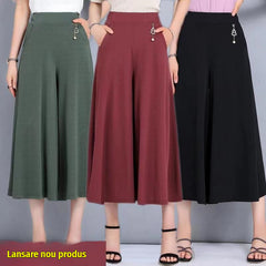 ❤️【M-5XL】2026 Pantaloni noi de dama de vară picioare late mătase de gheață până la glezne