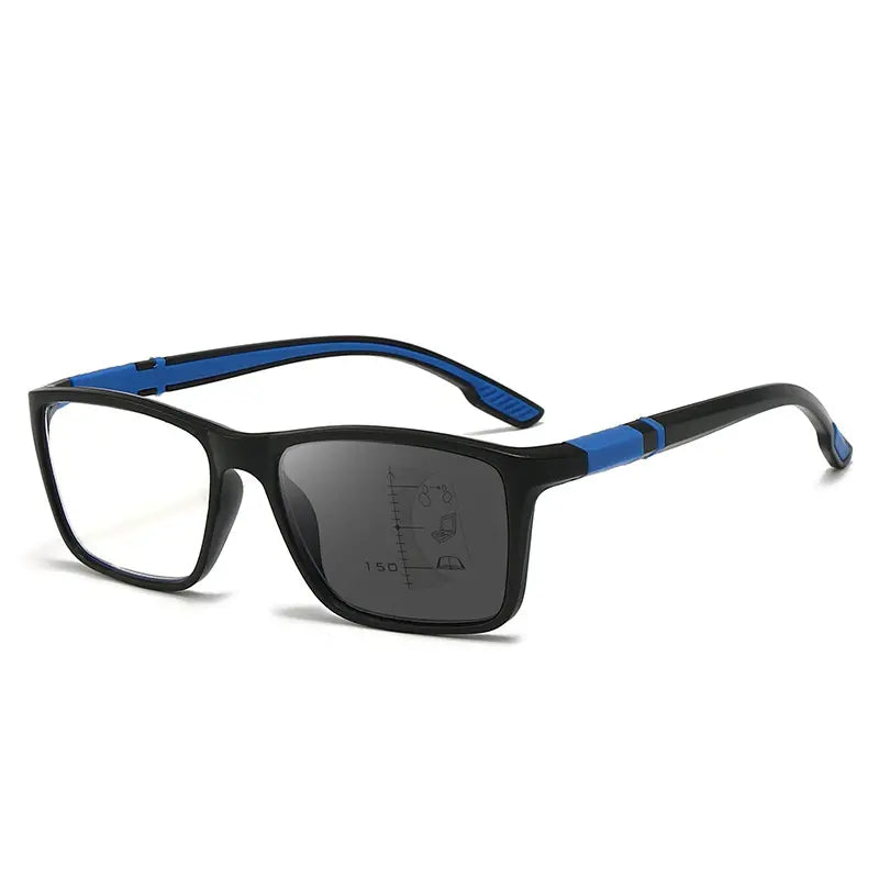 Noi ochelari de citit multifocali, cu un design elegant și sportiv: ochelari fotocromatici, cu sistem antiderapant și utilizare dublă (pentru vederea la apropiere și la distanță), destinați persoanelor vârstnice.