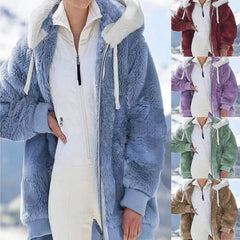 【S-5XL】Jachetă largi de pluș, moale, cu glugă, cu buzunare cu fermoar