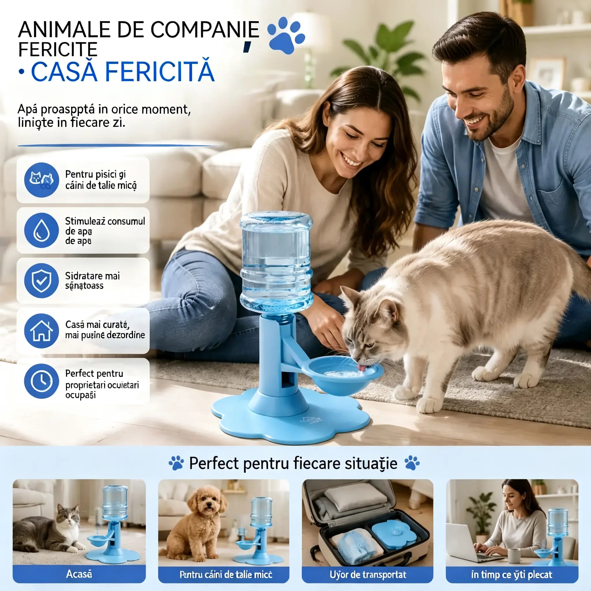 🐾 Dozator automat de apă pentru animale de companie – Bol cu reumplere automată prin gravitație pentru câini și pisici